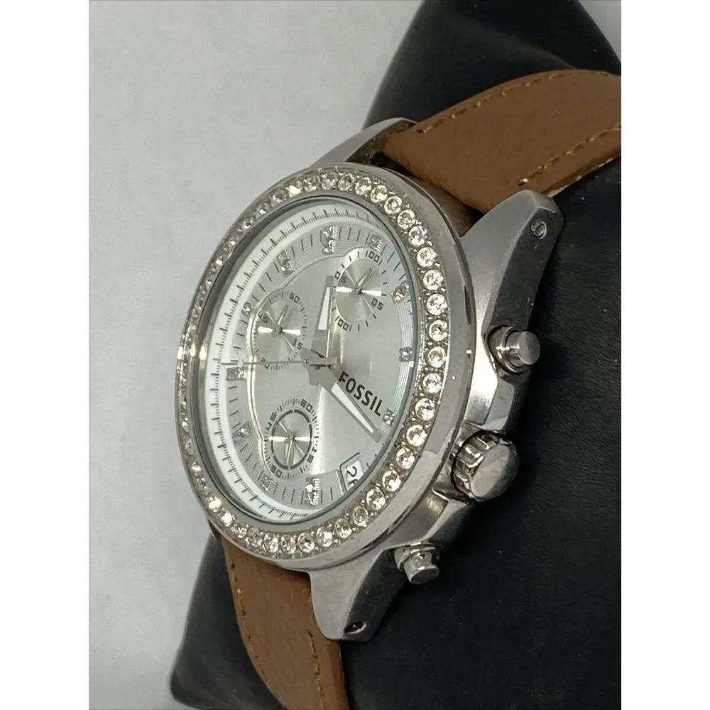 Fossil ES2681 Women's Brown Leather Analog Silver Dial Quartz Wrist Watch HK996